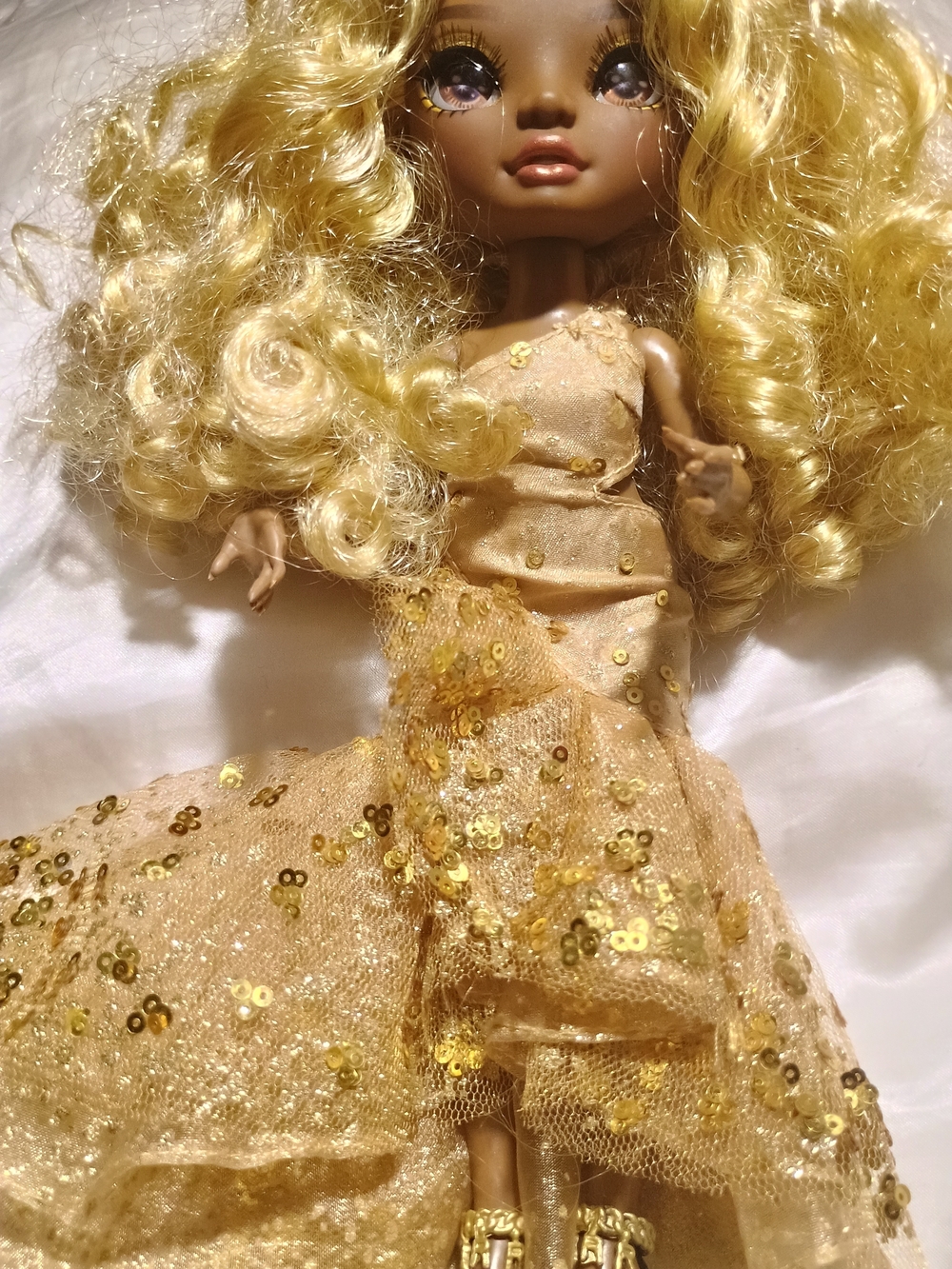 Gold Sequin Doll Gown for Fashion Dolls - Elegant Party Dress
